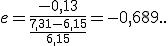 e=\frac{-0,13}{\frac{7,31-6,15}{6,15}}=-0,689..