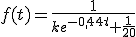 f(t)=\frac{1}{ke^{-0,44t}+\frac{1}{20}}
