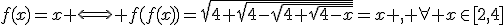 f(x)=x \Longleftrightarrow f(f(x))=\sqrt{4+\sqrt{4-\sqrt{4+\sqrt{4-x}}}}=x , \forall x\in[2,4]