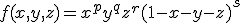 f(x,y,z) = x^{p}y^{q}z^{r}(1-x-y-z)^{s}