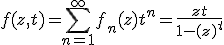 f(z,t) = \sum_{n=1}^\infty f_{n}(z)t^n = {zt \over 1-(1+z)^t}