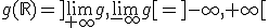 g(\mathbb{R})=]\lim_{+\infty}g,\lim_{-\infty}g[=]-\infty,+\infty[