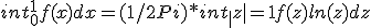int_0^1{f(x)dx}=(1/2Pi)*int_|z|=1{f(z)ln(z)dz}