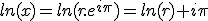 ln(x)=ln(r.e^{i\pi})=ln(r)+i\pi