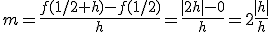 m=\frac{f(1/2+h)-f(1/2)}h=\frac{|2h|-0}h=2\frac{|h|}h