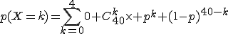 p(X=k)=\sum_{k=0}^40 C_{40}^k\times p^k (1-p)^{40-k}
