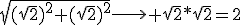 re-4$\sqrt{(\sqrt{2})^{2}+(\sqrt{2})^{2}}\longrightarrow \sqrt{2}*sqrt{2}=2