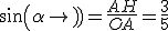 sin(\alpha) = \frac{AH}{OA} = \frac{3}{5}