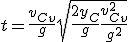t=\frac{v_{Cv}}{g} + \sqrt{\frac{2y_C}{g}+\frac{v_{Cv}^2}{g^2}}