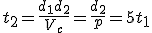 t_2 = \frac{d_1+d_2}{V_c}=\frac{d_2}{p}=5t_1