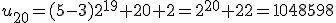 u_{20}=(5-3)2^{19}+20+2=2^{20}+22=1048598