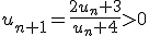 u_{n+1}=\frac{2u_n+3}{u_n+4}>0