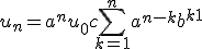 u_n = a^n u_0 +c\displaystyle \sum_{k=1}^n a^{n-k}b^{k+1}