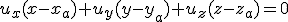 u_x(x-x_a)+u_y(y-y_a)+u_z(z-z_a)=0