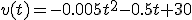 v(t)=-0.005t^2-0.5t+30