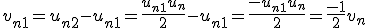 v_{n+1} = u_{n+2}-u_{n+1} = \frac{u_{n+1}+u_n}{2}-u_{n+1}=\frac{-u_{n+1}+u_n}{2}=\frac{-1}{2}v_n 