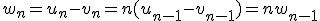 w_n=u_n-v_n=n(u_{n-1}-v_{n-1})=nw_{n-1}