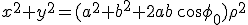 x^2+y^2=(a^2+b^2+2ab\,\cos\phi_0)\rho^2
