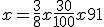 x = \frac{3}{8}x + \frac{30}{100}x + 91