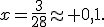 x=\frac{3}{28}\approx 0,1.