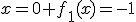 x=0 f_1(x)=-1