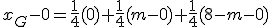 x_G-0=\frac{1}{4}(0)+\frac{1}{4}(m-0)+\frac{1}{4}(8-m-0)