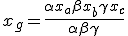 x_g = \frac{\alpha x_a + \beta x_b + \gamma x_c}{\alpha + \beta + \gamma}