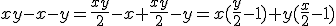 xy-x-y=\frac{xy}{2}-x+\frac{xy}{2}-y=x(\frac{y}{2}-1)+y(\frac{x}{2}-1)