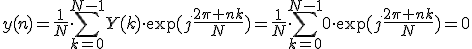 y(n)=\frac{1}{N}\cdot\sum_{k=0}^{N-1}Y(k)\cdot\exp(j\frac{2\pi nk}{N})=\frac{1}{N}\cdot\sum_{k=0}^{N-1}0\cdot\exp(j\frac{2\pi nk}{N})=0