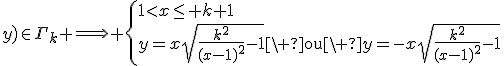 3$P(x;y)\in\Gamma_k \Longrightarrow \left\{1<x\le k+1\\y=x\sqrt{\frac{k^2}{(x-1)^2}-1}\mathrm{\ ou\ }y=-x\sqrt{\frac{k^2}{(x-1)^2}-1}\right.