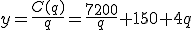 y=\frac{C(q)}{q}=\frac{7200}{q}+150+4q
