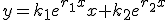 y=k_1e^{r_1x}x+k_2e^{r_2x