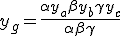 y_g = \frac{\alpha y_a + \beta y_b + \gamma y_c}{\alpha + \beta + \gamma}