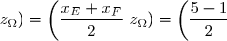 \text{D'o }\ (x_{\Omega}\,;\,y_{\Omega}\,;\,z_{\Omega})=\left(\dfrac{x_E+x_F}{2}\,;\,\dfrac{y_E+y_F}{2}\,;\,\dfrac{z_E+z_F}{2}\right) \\\overset{}{\phantom{\text{D'o }\ (x_{\Omega}\,;\,y_{\Omega}\,;\,z_{\Omega})}=\left(\dfrac{5-1}{2}\,;\,\dfrac{1+1}{2}\,;\,\dfrac{4+12}{2}\right)} \\\overset{}{\phantom{\text{D'o }\ (x_{\Omega}\,;\,y_{\Omega}\,;\,z_{\Omega})}=\left(2\,;\,1\,;\,8\right)}