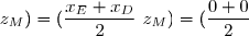 (x_M\,;\,y_M\,;\,z_M)=(\dfrac{x_E+x_D}{2}\,;\,\dfrac{y_E+y_D}{2}\,;\,\dfrac{z_E+z_D}{2}) \\\\\phantom{(x_M\,;\,y_M\,;\,z_M)}=(\dfrac{0+0}{2}\,;\,\dfrac{0+18}{2}\,;\,\dfrac{6+0}{2}) \\\\\Longrightarrow\boxed{(x_M\,;\,y_M\,;\,z_M)=(0\,;\,9\,;\,3)}