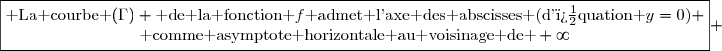 \boxed{\begin{matrix}\text{ La courbe }(\Gamma) \text{ de la fonction }f\text{ admet l'axe des abscisses (d'�quation }y=0\text{)} \\\text{ comme asymptote horizontale au voisinage de }+\infty\end{matrix}} 