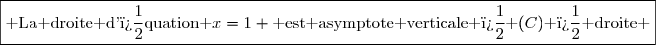 \boxed{\text{ La droite d'�quation }x=1 \text{ est asymptote verticale � }(C)\text{ � droite }}