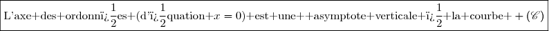 \boxed{\text{L'axe des ordonn�es (d'�quation }x=0\text{) est une  asymptote verticale � la courbe } (\mathscr{C})}