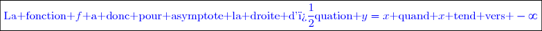\boxed{\textcolor{blue}{\text{La fonction }f\text{ a donc pour asymptote la droite d'�quation }y=x\text{ quand }x\text{ tend vers }-\infty}}}