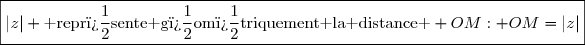 \boxed{|z| \text{ repr�sente g�om�triquement la distance } OM: OM=|z|}