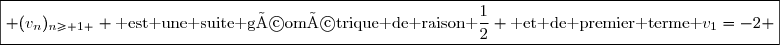 \boxed{ (v_n)_{n\geq 1 } \text{ est une suite géométrique de raison }\dfrac{1}{2} \text{ et de premier terme }v_1=-2 }