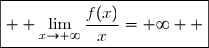 \lim\limits_{x\to+\infty}\dfrac{f(x)}{x}=\lim\limits_{x\to+\infty}\left(\ln x-\dfrac{1}{2}\dfrac{\ln^2x}{x}\right)=\lim\limits_{x\to+\infty}\ln x\left(1-\dfrac{1}{2}\dfrac{\ln x}{x}\right) \\ \\ \text{Or }\;\left\lbrace\begin{matrix}\lim\limits_{x\to+\infty}\ln x=+\infty\phantom{ WWWWWWWWWW }\\ \overset{ { \white{ . } } } { \lim\limits_{x\to+\infty}\dfrac{\ln x}{ x}=0  \quad(\text{croissances comparées)}}\end{matrix}\right.\quad\Longrightarrow\quad\lim\limits_{x\to+\infty}\ln x\left(1-\dfrac{1}{2}\dfrac{\ln x}{x}\right)=+\infty \\ \\ \text{D'où }\;\boxed{  \lim\limits_{x\to+\infty}\dfrac{f(x)}{x}=+\infty  }