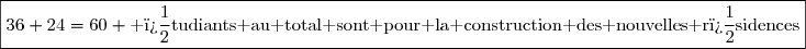 \boxed{36+24=60 \text{ �tudiants au total sont pour la construction des nouvelles r�sidences}}