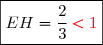 \left\lbrace\begin{matrix}E(0\,;\,0\,;1)\\\overset{{\white{.}}}{H\left(\dfrac{4}{9}\,;\,\dfrac{-2}{9}\,;\,\dfrac{13}{9}\right)}\end{matrix}\right.\quad\Longrightarrow\quad EH=\sqrt{\left(\dfrac{4}{9}-0\right)^2+\left(\dfrac{-2}{9}-0\right)^2+\left(\dfrac{13}{9}-1\right)^2} \\\phantom{WWWWWWWW\quad\Longrightarrow\quad EH}=\sqrt{\left(\dfrac{4}{9}\right)^2+\left(\dfrac{2}{9}\right)^2+\left(\dfrac{4}{9}\right)^2} \\\overset{{\white{.}}}{\phantom{WWWWWWWW\quad\Longrightarrow\quad EH}=\sqrt{\dfrac{16}{81}+\dfrac{4}{81}+\dfrac{16}{81}}} \\\overset{{\white{.}}}{\phantom{WWWWWWWW\quad\Longrightarrow\quad EH}=\sqrt{\dfrac{36}{81}}} \\\overset{{\phantom{.}}}{\phantom{WWWWWWWW\quad\Longrightarrow\quad EH}=\dfrac{6}{9}=\dfrac{2}{3}} \\\text{D'o }\;\boxed{EH=\dfrac{2}{3}\,{\red{<1}}}