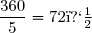 \dfrac{360}{5}=72�