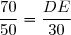 \dfrac{70}{50}=\dfrac{DE}{30}