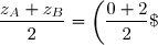   I\,\left(\dfrac{x_A+x_B}{2}\;;\;\dfrac{y_A+y_B}{2}\;;\;\dfrac{z_A+z_B}{2}\right)=\left(\dfrac{0+2}{2}\;;\;\dfrac{0+0}{2}\;;\;\dfrac{2+0}{2}\right) \\\\\overset{ { \white{ . } } } {  \phantom{ xxx  } \Longrightarrow \boxed{I\,(1\;;\;0\;;\;1)}}  