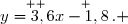 \overset{ { \white{ . } } }{y=3,6x-1,8\,.} 