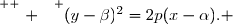 \overset{ { \white{ . } } } {(y-\beta)^2=2p(x-\alpha). }