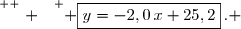 \overset{ { \white{ . } } } { \boxed{y=-2,0\,x+25,2}\,. }